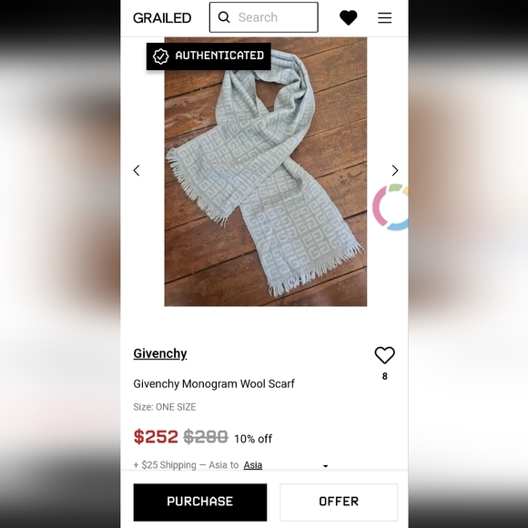 Givenchy Monogram Wool Scarf In Grey, Men' original price $252 dollar - Picture 2 of 7